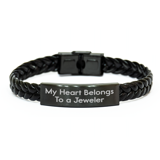 Funny Jeweler Gifts for Men, 'My Heart Belongs To A Jeweler' Interlaced Leather Bracelet, Father's Day Unique Gifts from Family - Image 1