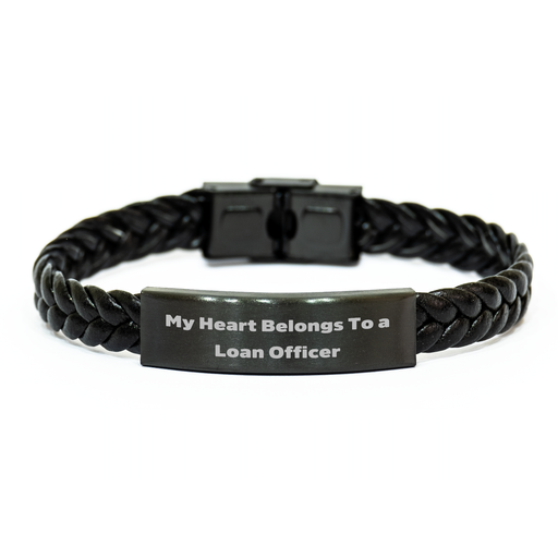 Funny Loan Officer Gifts for Men, Interlaced Leather Bracelet with Stainless Steel, 'My Heart Belongs To A Loan Officer', Gifts from Family to Father's Day Unique Gifts for Loan Officer - Image 1