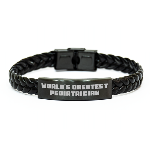 World's Greatest Pediatrician, Funny Quote, Interlaced Leather Bracelet, Pediatrician Gifts from Family, Unique Father's Day Unique Gifts for Men - Image 1