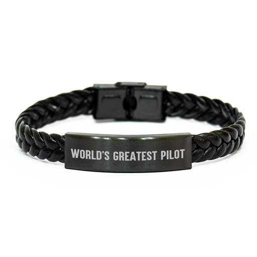 World's Greatest Pilot Interlaced Leather Bracelet Gifts for Men from Family on Father's Day - Image 1