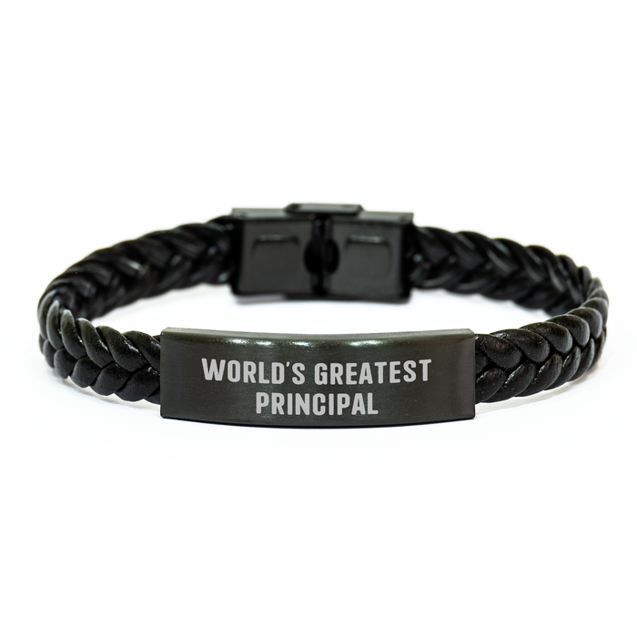 World's Greatest Principal Inspirational Interlaced Leather Bracelet Gifts for Men from Friends, Unique Father's Day Presents - Image 1