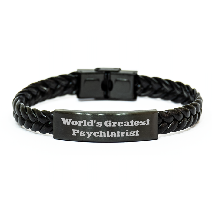 Funny Psychiatrist Gifts from Friends, World's Greatest Psychiatrist Quote Interlaced Leather Bracelet, Mother's Day Unique Gifts for Psychiatrist - Image 1