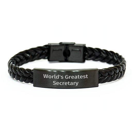 World's Greatest Secretary Interlaced Leather Bracelet, Gifts from Family for Secretary, Unique Father's Day Unique Gifts - Image 1