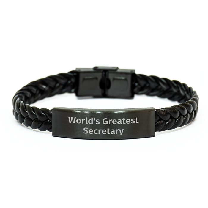 World's Greatest Secretary Interlaced Leather Bracelet, Gifts from Family for Secretary, Unique Father's Day Unique Gifts - Image 1