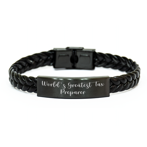 Funny World's Greatest Tax Preparer Gifts from Friends for Dad's Unique Interlaced Leather Bracelet - Image 1