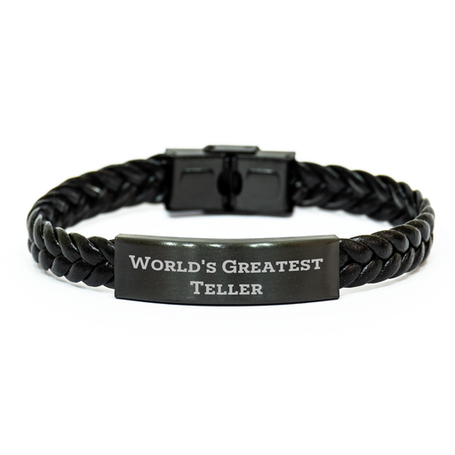 World's Greatest Teller Quote Interlaced Leather Bracelte for Mom's Day Gifts from Friends and Family - Image 1