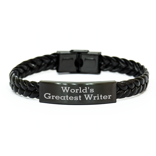 Funny World's Greatest Writer Quote Interlaced Leather Bracelet Gifts for Him, Unique Father's Day Presents from Men, Writer Lovers, and Coworkers - Image 1
