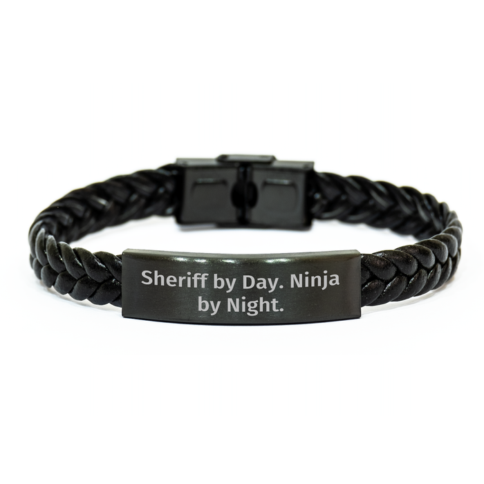 Sheriff By Day, Ninja By Night - Interlaced Leather Bracelet, Gifts from Men for Sheriff, Unique Father's Day Unique Gifts - Image 1