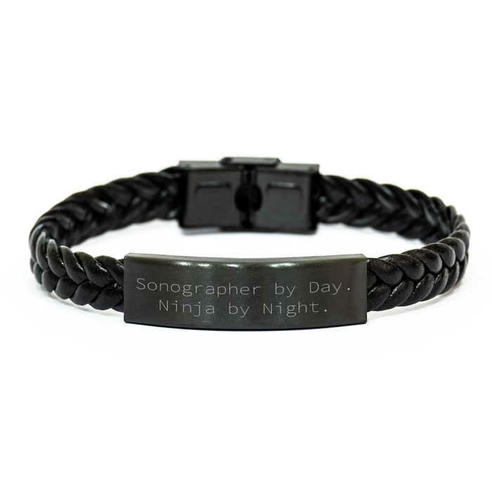 Sonographer By Day. Ninja By Night. Interlaced Leather Bracelet, Father's Day Unique Gifts from Men to Sonographer, Stainless Steel and PU Leather Combo - Image 1