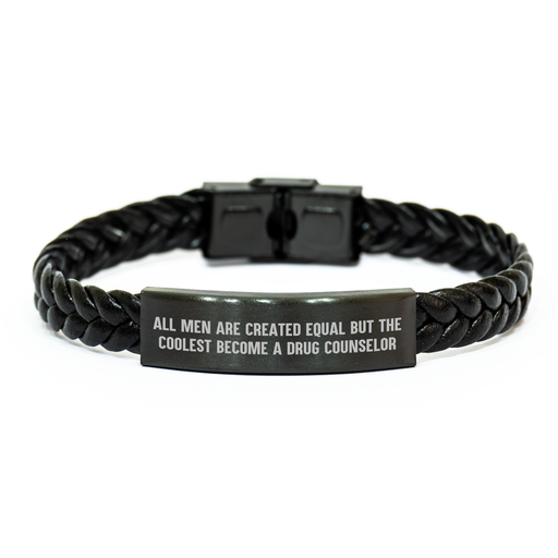 Funny Drug Counselor Gifts for Him from Friends, Unique Interlaced Leather Bracelet Quote 'All Men Are Created Equal But The Coolest Become A Drug Counselor' for Men Graduation - Image 1