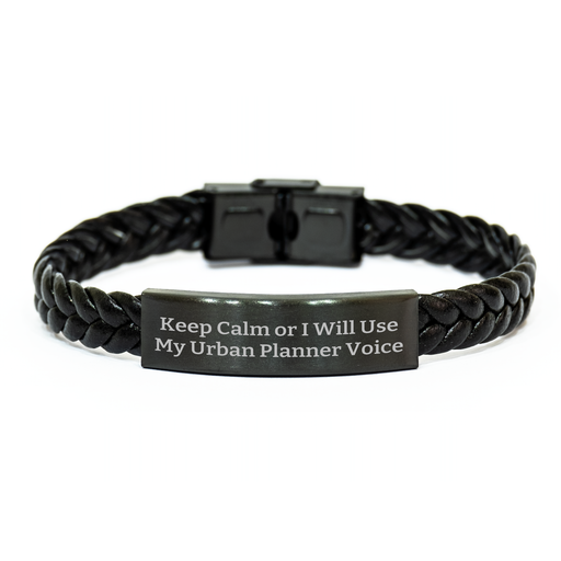 Urban Planner Interlaced Leather Bracelet, Funny Quote Gifts for Men from Women, Father's Day Unique Gifts, Keep Calm Or I Will Use My Urban Planner Voice - Image 1