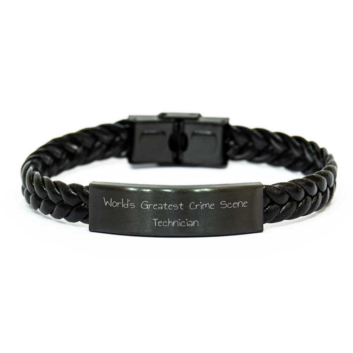 World's Greatest Crime Scene Technician Gifts for Crime Scene Technician Men, Unique Interlaced Leather Bracelet from Family, Friends, or Coworkers for Graduation - Image 1