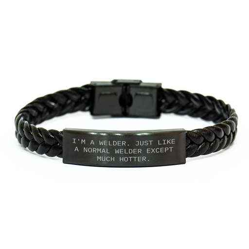 Welder Gifts, Funny Quote Interlaced Leather Bracelet for Mother's Day, Gifts from Friends to Welder, 7.87 inches Long, Stainless Steel and PU Leather - Image 1