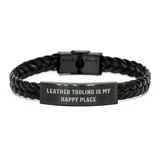 Leather Tooling Gifts, Interlaced Leather Bracelet, Funny Quote for Graduation, 'Leather Tooling Is My Happy Place' from Friends, Gifts for Leather Tooling Enthusiasts, Men, Women, Coworkers, Family - Image 1