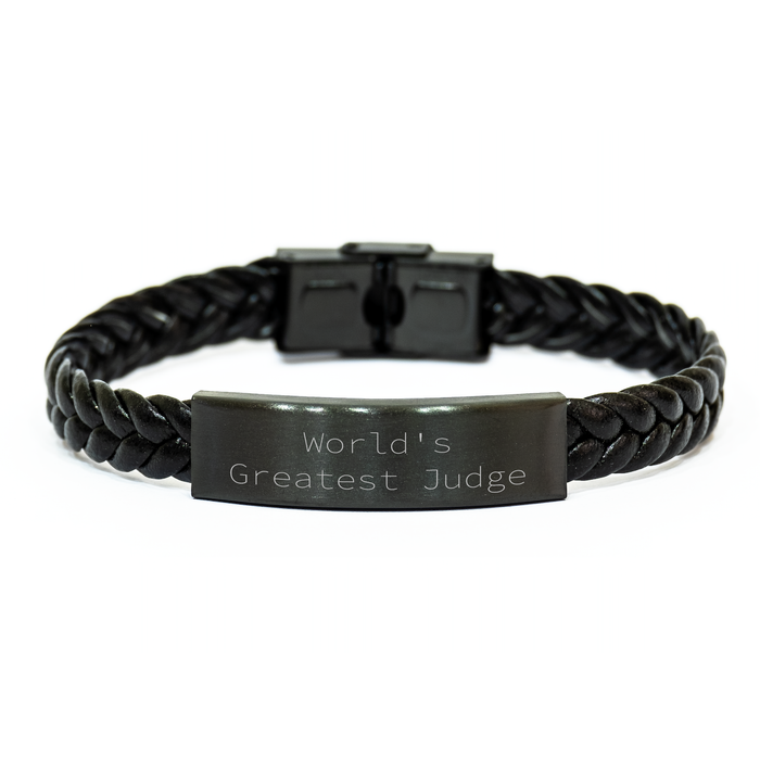 World's Greatest Judge Interlaced Leather Bracelet, Unique Gifts for Judge, Men, and Women on Graduation, Funny Quote Gifts from Friends, Coworkers, or Family - Image 1