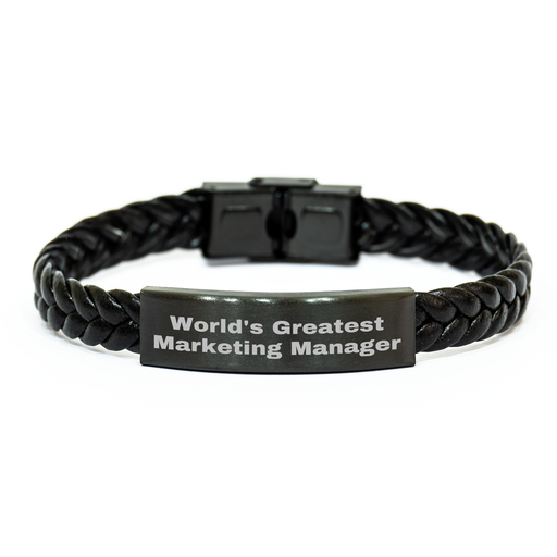 Funny Marketing Manager Gifts from Friends, World's Greatest Marketing Manager Interlaced Leather Bracelet for Men, Women, Family, Mother's Day Unique Gifts - Image 1
