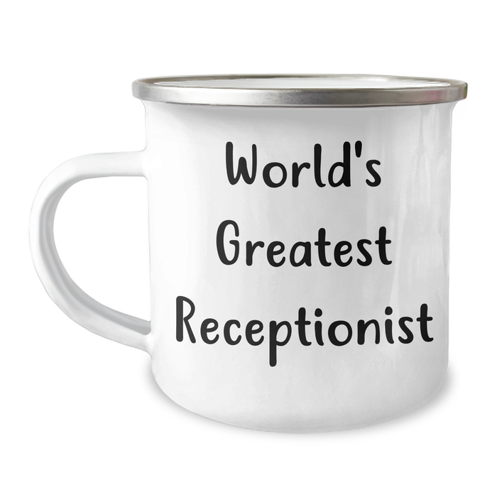World's Greatest Receptionist Funny Gifts for Men Camping Mug, Funny Gifts from Family, Unique Father's Day Unique Gifts for Coworkers, Receptionist Gifts - Image 1
