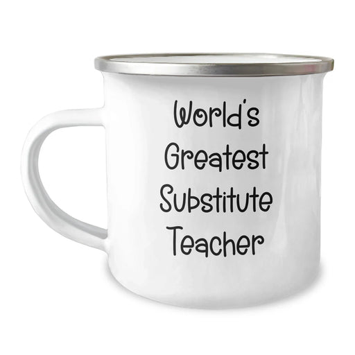 Funny Substitute Teacher Gifts for Mom - World's Greatest Camping Mug, 12 oz Stainless Steel with Enamel Finish, Gifts from Family - Image 1