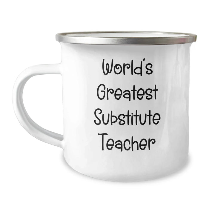 Funny Substitute Teacher Gifts for Mom - World's Greatest Camping Mug, 12 oz Stainless Steel with Enamel Finish, Gifts from Family - Image 1