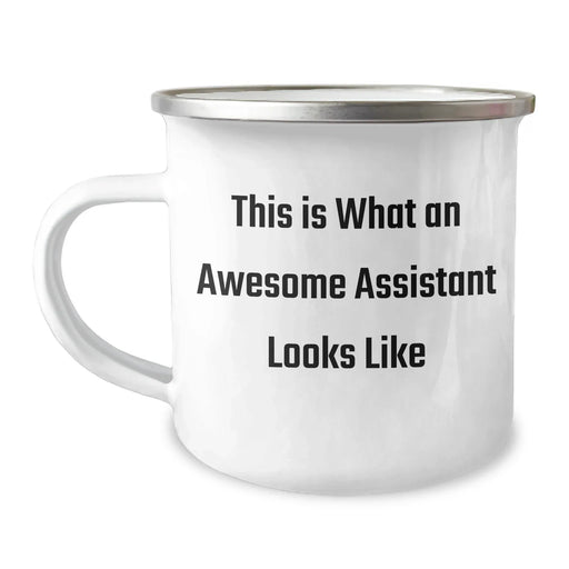 Funny Assistant Gifts for Men: 'This Is What An Awesome Assistant Looks Like' Stainless Steel Camping Mug for Father's Day - Image 1