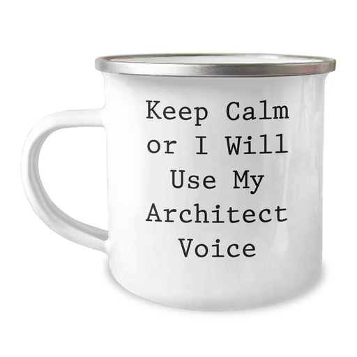 Architect Gifts, Funny Mugs for Men, 'Keep Calm Or I Will Use My Architect Voice' Enamel Camping Mug for Father's Day, Gifts from Friends to Family - Image 1