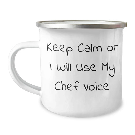 Funny Chef Gifts: 'Keep Calm Or I Will Use My Chef Voice' Camping Mug for Mother's Day - Gifts from Men to Women, Friends, Family - Image 1