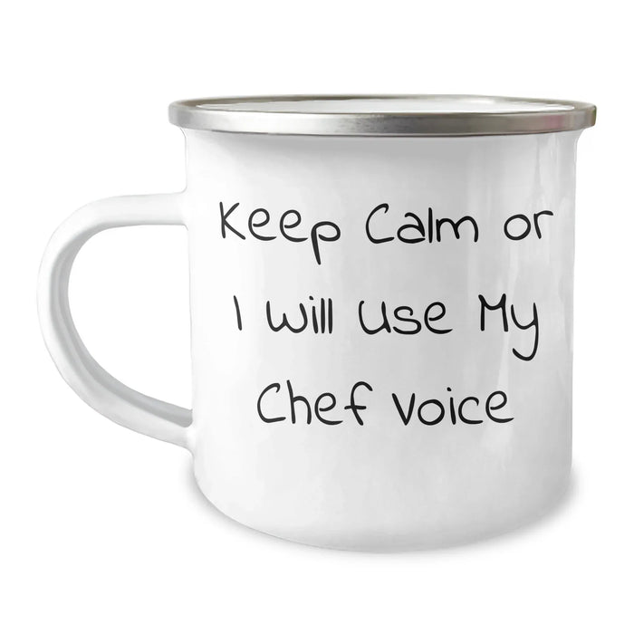 Funny Chef Gifts: 'Keep Calm Or I Will Use My Chef Voice' Camping Mug for Mother's Day - Gifts from Men to Women, Friends, Family - Image 1