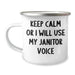 Funny Janitor Gifts for Him - Keep Calm Or I Will Use My Janitor Voice Camping Mug for Father's Day, Gifts from Men to Janitor Friends - Image 1