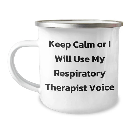 Funny Respiratory Therapist Gifts from Family - Keep Calm Or I Will Use My Respiratory Therapist Voice Camping Mug for Men, Women, and Friends - Image 1