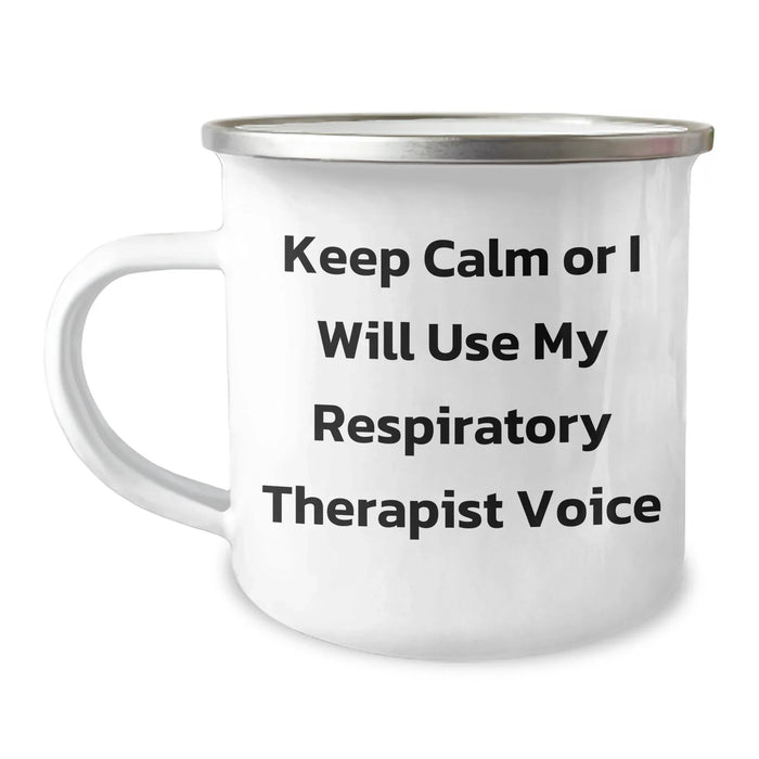 Funny Respiratory Therapist Gifts from Family - Keep Calm Or I Will Use My Respiratory Therapist Voice Camping Mug for Men, Women, and Friends - Image 1