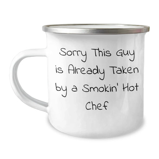 Funny Chef Gifts for Dad's Smokin' Hot Chef on Father's Day, Enamel Camping Mug from Friends - Image 1