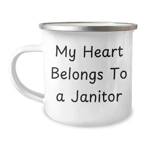 Funny Janitor Gifts from Friends - My Heart Belongs To A Janitor Camping Mug for Janitor Graduation, Unique Gifts for Men or Women - Image 1