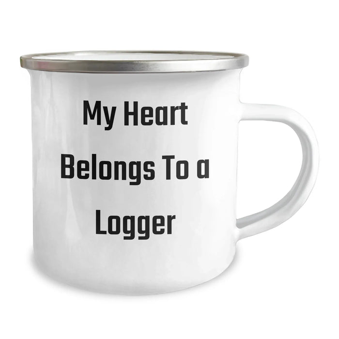 Funny Logger Gifts from Dad - My Heart Belongs To A Logger Quote on Camping Mug for Father's Day, Gifts for Logger Enthusiasts - Image 2