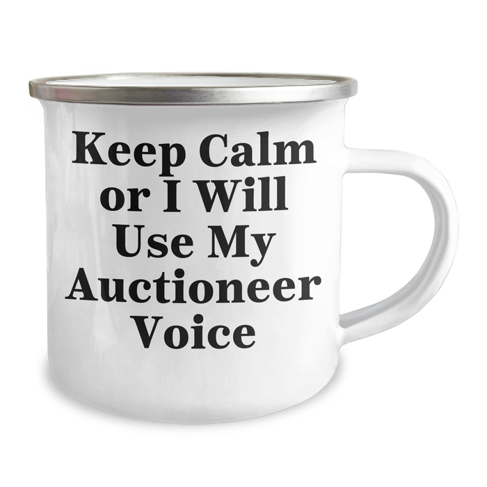 Auctioneer Gifts: Funny Camping Mug for Father's Day 'Keep Calm Or I Will Use My Auctioneer Voice' Gifts from Men to Friends - Image 2