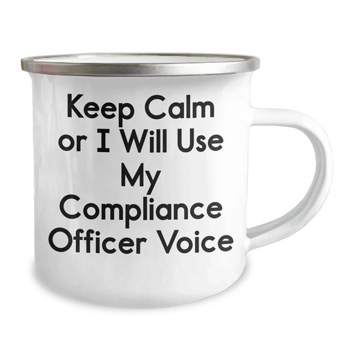 Compliance Officer Gifts, Funny Camping Mug, 'Keep Calm Or I Will Use My Compliance Officer Voice', Father's Day Unique Gifts from Men - Image 2