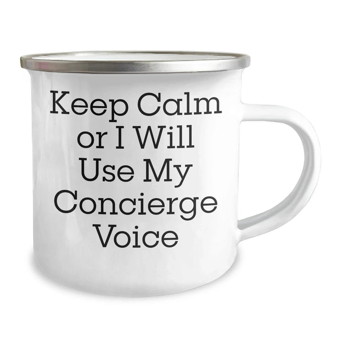 Concierge Camping Mug Gifts from Friends to Men, Keep 'Or I Will Use My Concierge Voice', Stainless Steel with Enamel Finish, Father's Day Unique Gifts - Image 2