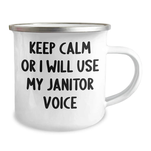 Funny Janitor Gifts for Him - Keep Calm Or I Will Use My Janitor Voice Camping Mug for Father's Day, Gifts from Men to Janitor Friends - Image 2