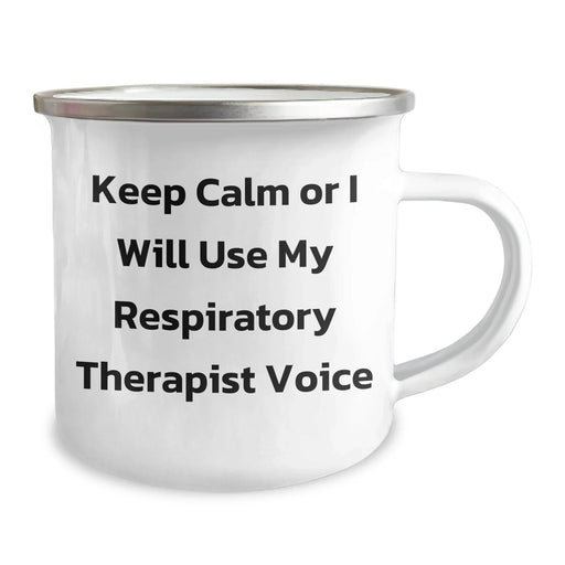 Funny Respiratory Therapist Gifts from Family - Keep Calm Or I Will Use My Respiratory Therapist Voice Camping Mug for Men, Women, and Friends - Image 2