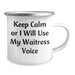 Funny Waitress Gifts from Friends for Father's Day Unique Camping Mug, Keep Calm Or I Will Use My Waitress Voice, 12 oz Stainless Steel with Enamel Finish - Image 2