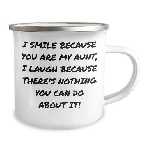 Funny Aunt Gifts for Her, I Smile Because You Are My Aunt, Enamel Camping Mug for Dad's Special Day, Unique Gift from Family - Image 2