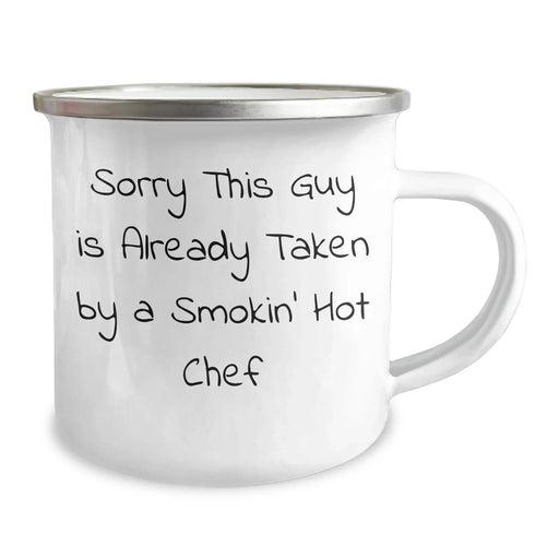 Funny Chef Gifts for Dad's Smokin' Hot Chef on Father's Day, Enamel Camping Mug from Friends - Image 2