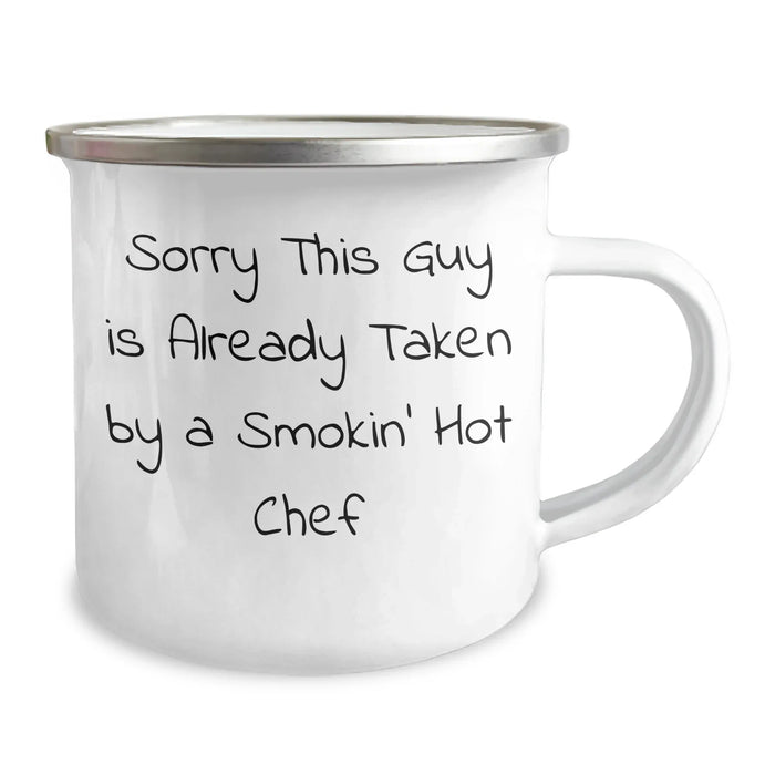 Funny Chef Gifts for Dad's Smokin' Hot Chef on Father's Day, Enamel Camping Mug from Friends - Image 2