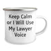 Funny Lawyer Gifts from Men to Men for Father's Day - 'Keep Calm Or I Will Use My Lawyer Voice' Quote on Camping Mug, 12 oz Capacity, Stainless Steel with Enamel Finish - Image 2