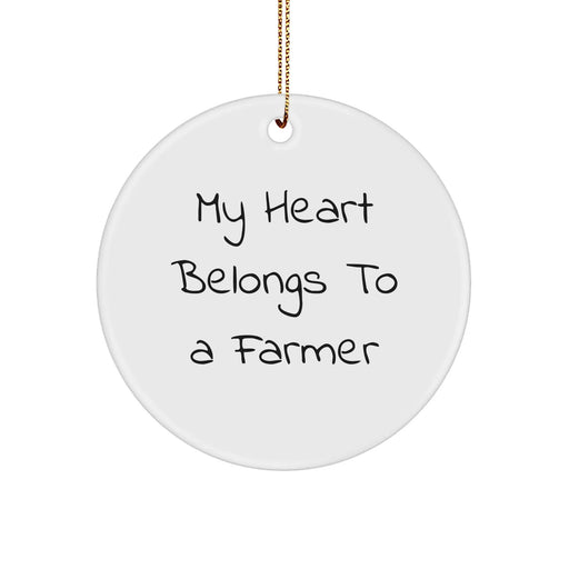 Farmer Gifts from Friends - 'My Heart Belongs To A Farmer' Circle Ornament, Christmas Unique Gifts for Farmer, Farmer Appreciation Gifts - Image 1