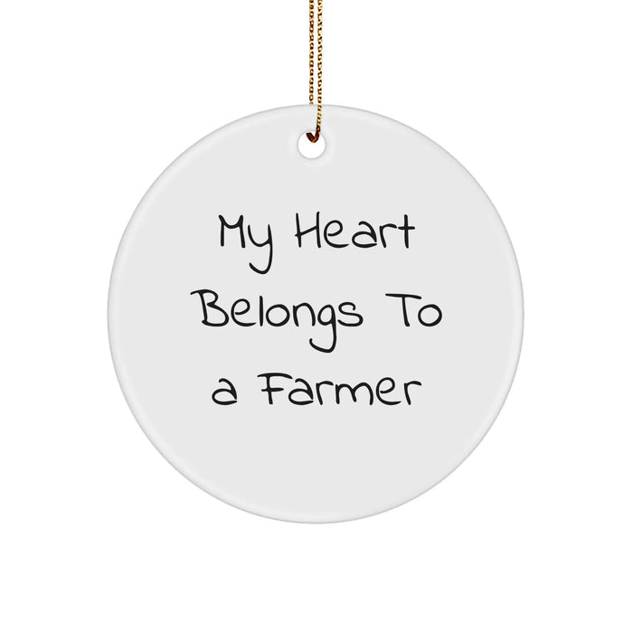 Farmer Gifts from Friends - 'My Heart Belongs To A Farmer' Circle Ornament, Christmas Unique Gifts for Farmer, Farmer Appreciation Gifts - Image 1