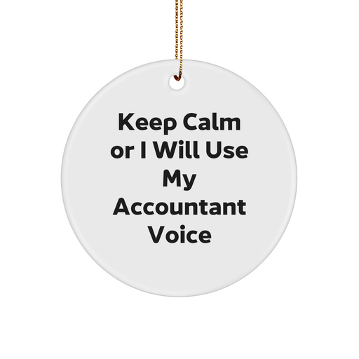 Accountant Gifts for Christmas, 'Keep Calm Or I Will Use My Accountant Voice' Circle Ornament from Friends to Accountants, Funny Quote for Office Decor, MDF Material with High-Gloss Finish - Image 1