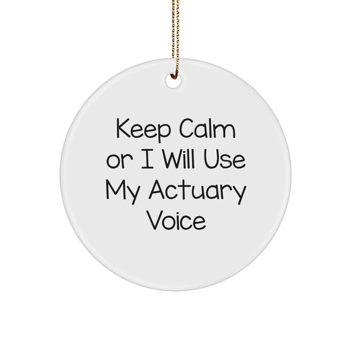 Funny Actuary Gifts from Friends, 'Keep Calm Or I Will Use My Actuary Voice', Circle Ornament, Perfect for Christmas, Gifts for Actuary Lovers - Image 1