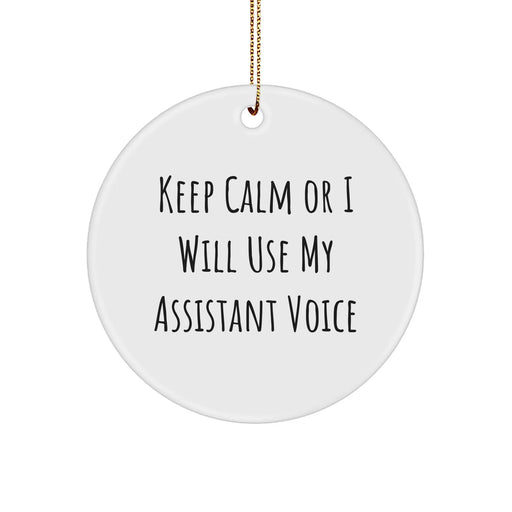 Funny Assistant Gifts from Friends for Christmas - 'Keep Calm Or I Will Use My Assistant Voice' Circle Ornament - Image 1