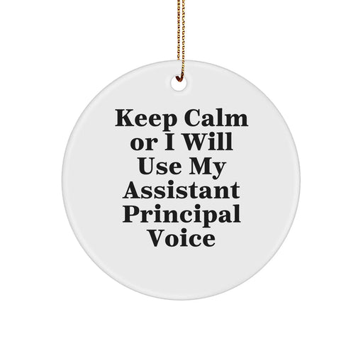 Funny Assistant Principal Gifts for Christmas - 'Keep Calm Or I Will Use My Assistant Principal Voice' Circle Ornament, Gifts from Friends, Coworkers, or Family - Image 1