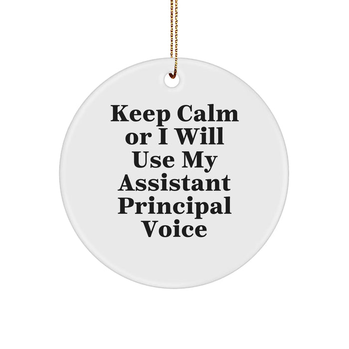 Funny Assistant Principal Gifts for Christmas - 'Keep Calm Or I Will Use My Assistant Principal Voice' Circle Ornament, Gifts from Friends, Coworkers, or Family - Image 1
